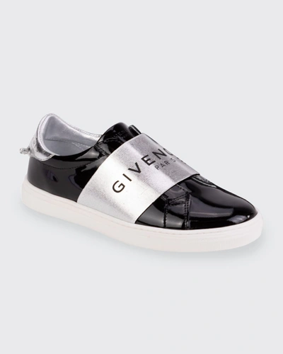 Shop Givenchy Boy's Metallic Logo Patent Low-top Sneakers, Baby/toddlers In 09b Black