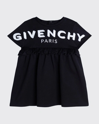 Shop Givenchy Girl's Shadow Flocked-logo Dress In 09b Black