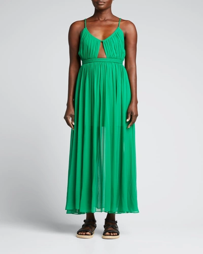 Shop Alice And Olivia Tamar Cutout Slit Maxi Dress In Dark Emerald