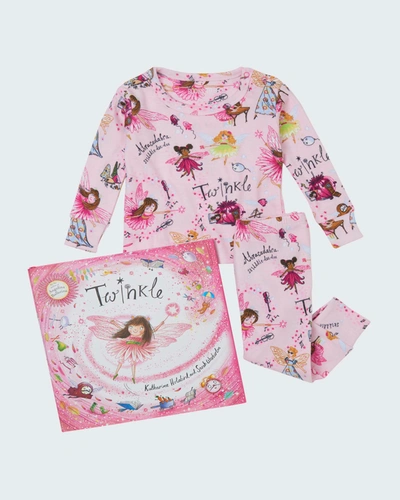 Shop Books To Bed Girl's Twinkle Printed Pajama Gift Set In Pink
