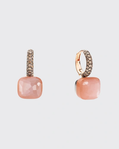 Shop Pomellato Nudo Classic Rose Gold Orange Moonstone And Brown Diamond Earrings