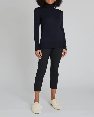 Shop Chloé Turtleneck Scallop-cuff Sweater In Iconic Navy