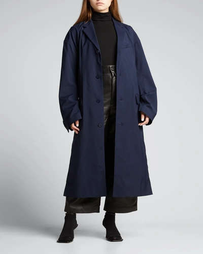 Shop Balenciaga Tech Single-breasted Long Coat In Navy