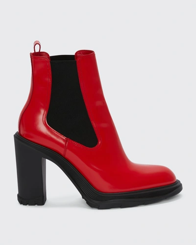 Shop Alexander Mcqueen Tread Heeled Chelsea Boots In 6496 Poppy Red Bl