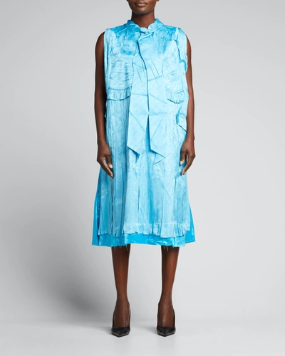 Shop Balenciaga Mixed-media Logo Pinstripe Midi Dress In Blue