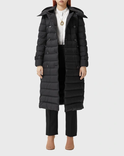 Shop Burberry Detachable Hood Belted Puffer Coat In Black