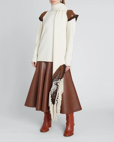 Shop Chloé Leather A-line Midi Skirt In Obscure Brown