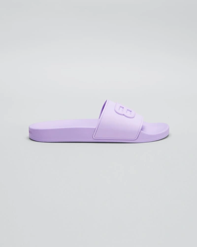 Shop Balenciaga Bb Flat Pool Slide Sandals In Lilas