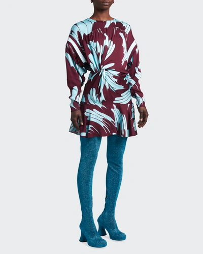 Shop Stella Mccartney Swirl-print Twist Mini Dress In 6481 Wine/aqua