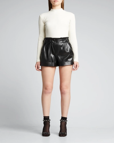 Shop Alice And Olivia Reagan Vegan-leather Paperbag Shorts In Black