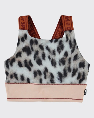 Shop Molo Girl's Olivia Leopard-print Crop Top W/ Heiq Tech In Snowy Leo Fur