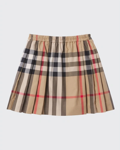 Shop Burberry Girl's Hilde Pleated Vintage Check Skirt In Archive Beige