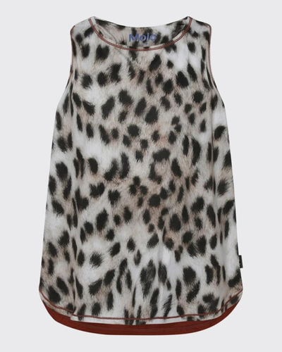 Shop Molo Girl's Oriana Leopard-print Tank Top W/ Heiq Tech In Snowy Leo Fur