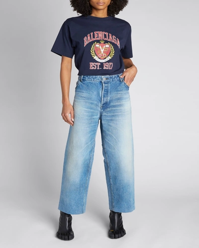 Shop Balenciaga Wide-leg Denim Cropped Jeans In Bleu Royal