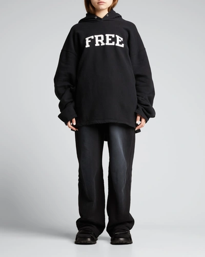 Shop Balenciaga Distressed Free-embroidered Hoodie In Noir/ecru