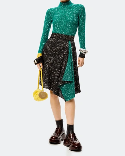 Shop Loewe Colorblock Sequin Turtleneck Sweater In Emerald Gr