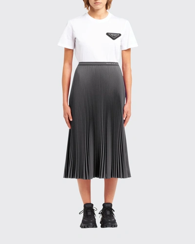 Shop Prada Pleated A-line Midi Skirt In F0124 Navy