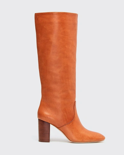 Shop Loeffler Randall Goldy Leather Knee Boots In Khaki Khaki