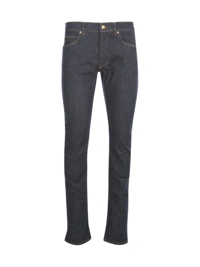 Shop Versace Medusa Detail Slim Fit Jeans In Blue