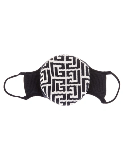 Shop Balmain Black And Ivory Monogram Face Mask