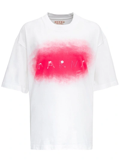 Spray-paint Logo-print T-shirt In White,red