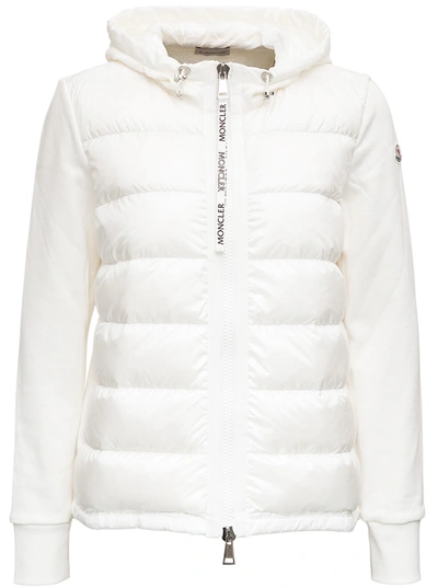 Shop Moncler White Cotton And Nylon Tricot Cardigan With Logo