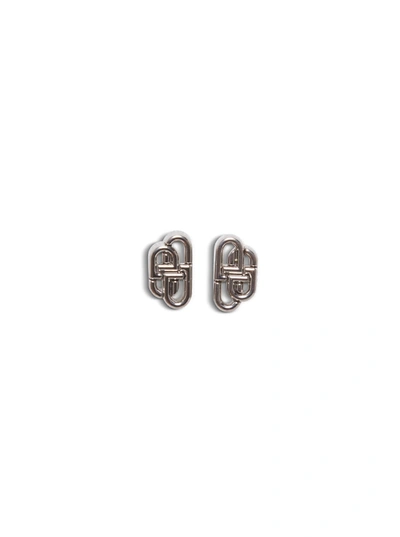 Shop Balenciaga Bb Silver Earrings In Metallic