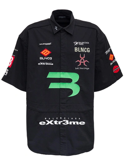 Shop Balenciaga Stretch Cotton Gamer Shirt In Black