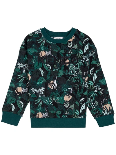 Shop Kenzo Cotton Floral Sweatshirt In Green