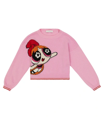 Shop Monnalisa Embroidered Wool Sweater In Pink