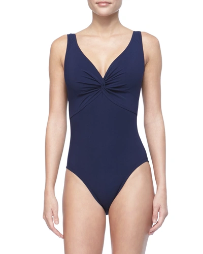 Shop Karla Colletto Twist-front Underwire One-piece Swimsuit In Navy