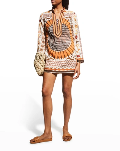 Shop Tory Burch Printed Beach Coverup Tunic In Giverny Engineer