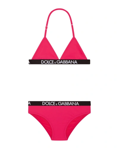 Shop Dolce & Gabbana Girl's 2-piece Logo Tape Bikini Set In Fa877 Ciclamino F