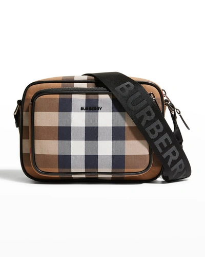 Shop Burberry Men's Paddy Giant Check Cotton Crossbody Bag In Birch Brown