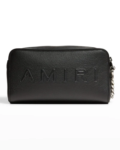 Shop Amiri Men's Embossed Leather Toiletry Bag In Black