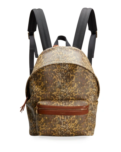 Shop Saint Laurent Men's Leopard Canvas Backpack In Mix Brbnesennn