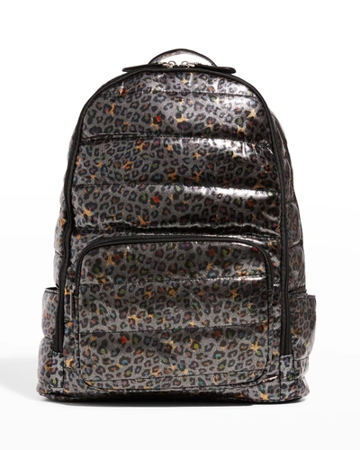 Shop Bari Lynn Kid's Leopard Quilted Puff Backpack In Silver Rainbow