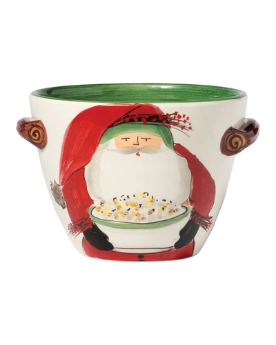 Vietri Old St. Nick Handled Deep Serving Bowl With Popcorn