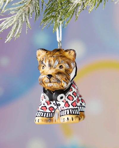 Shop Joy To The World Collectibles Yorkshire Terrier In Pink Leopard Coat & Headphones Ornament
