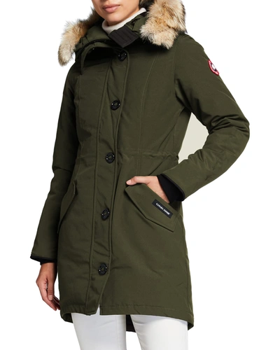 Shop Canada Goose Rossclair Fur-trim Hooded Down Parka In Military Green