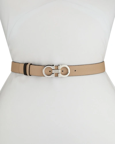 Shop Ferragamo Gancini-buckle Reversible Leather Belt In New Bisque/silver