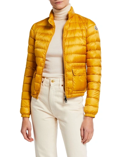 Shop Moncler Lans Collared Down Jacket In Yellow