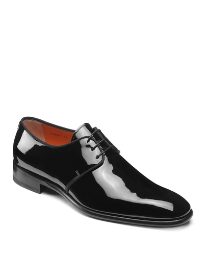 Shop Santoni Men's Isogram Patent Leather Derby Shoes In Black