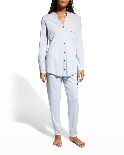 Shop Hanro Pure Essence Two-piece Pajama Set In Blue Glow