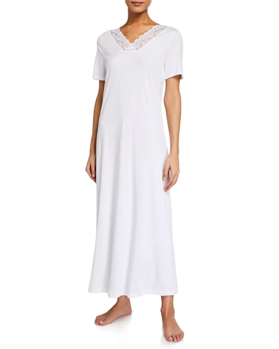 Shop Hanro Moments Short-sleeve Long Nightgown In White