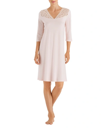 Shop Hanro Moments 3/4 Sleeve Nightgown In Pink