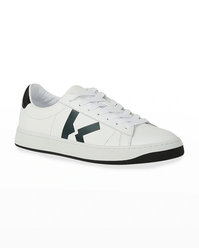Shop Kenzo Men's Kourt Leather Low-top Sneakers In White