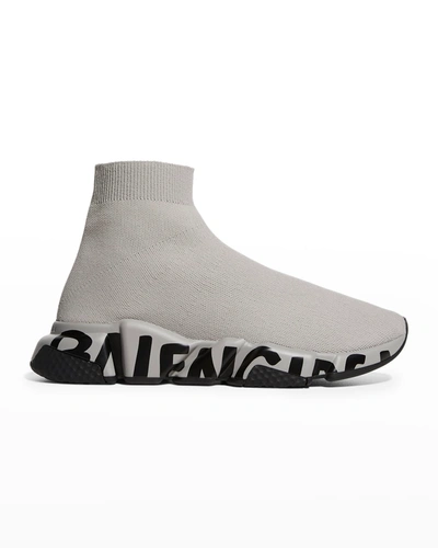 Shop Balenciaga Speed Stretch-knit High-top Sock Trainer In Grey Black