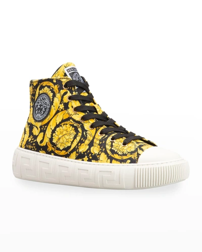 Shop Versace Canvas High-top Barocco Sneakers In Black Gold