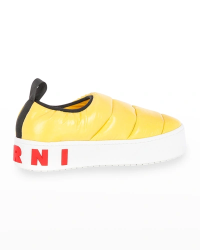 Shop Marni Paw Puffy Nylon Slip-on Sneakers In 00y20 Yellow